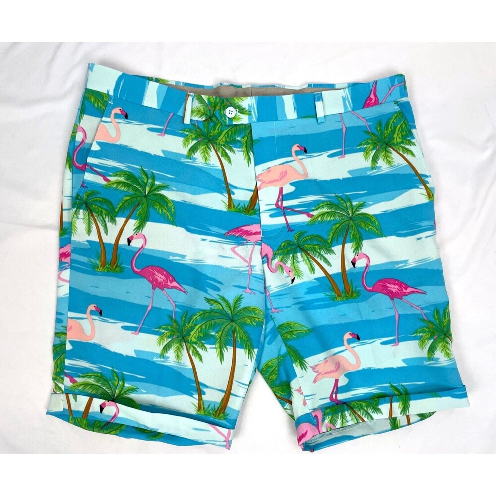 Opposuits Men 48 Flamingo Beach Blue Suit Shorts Tropical Palm Trees